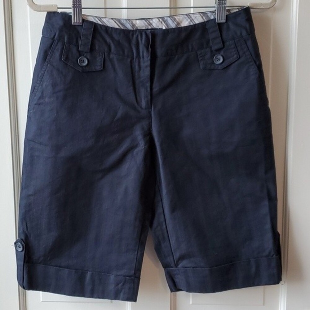CAROL LITTLE DARK NAVY BLUE COTTON LONG BERMUDA SHORTS SZ 6 LONG INSEAM
